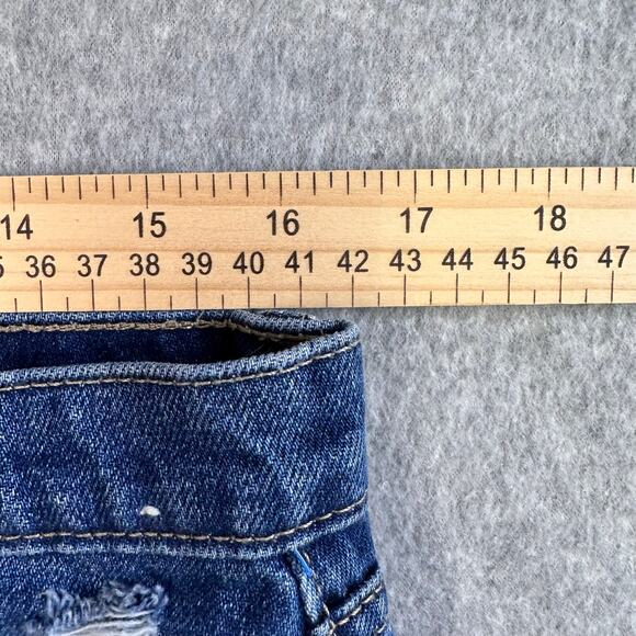 Calvin Klein Button Up Jean Shorts WMNS 30 Medium Wash Blue Ripped Raw Mid Rise - Picture 7 of 8
